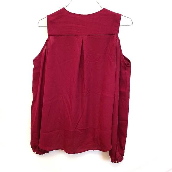 Dynamite Maroon Cold Shoulder Blouse - Picture 2 of 6